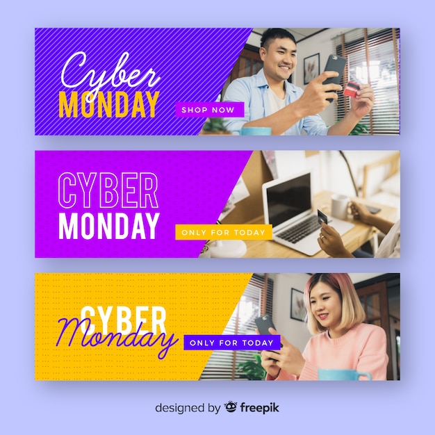 Vector gratuito conjunto de banners de diseño plano de ciber lunes