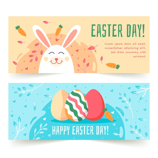 Conjunto de banners de diseño plano día de Pascua