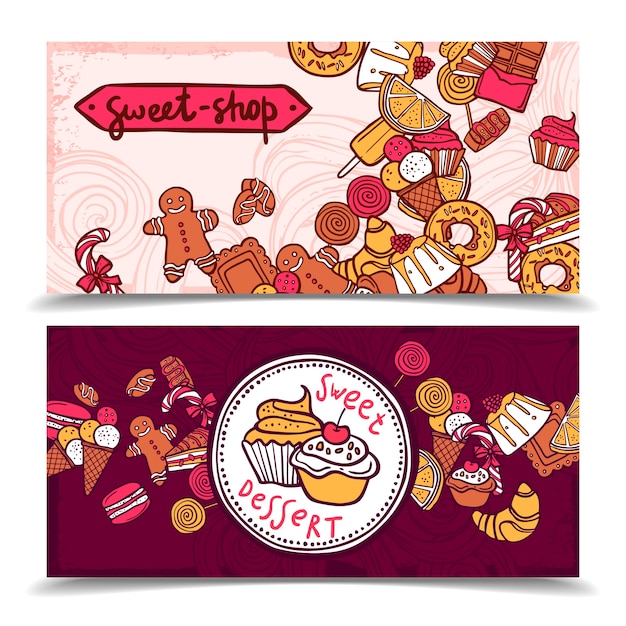 Conjunto de banners de dulces vintage sweetshop