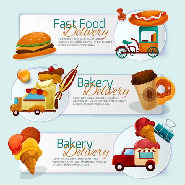 Vector gratuito conjunto de banners de entrega de alimentos