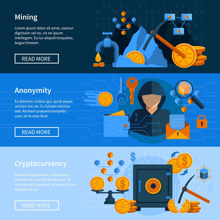 Vector gratuito conjunto de banners de estilo plano de moneda virtual