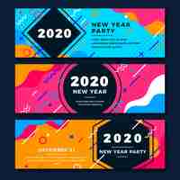 Vector gratuito conjunto de banners de fiesta de año nuevo 2020 de diseño plano