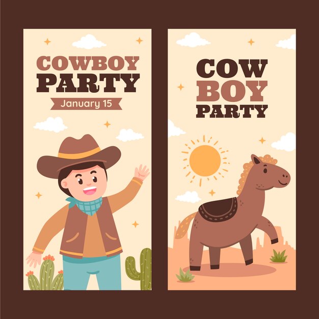 Conjunto de banners de fiesta de vaquero plano