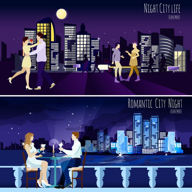 Conjunto de Banners de fondo de City Nightscape