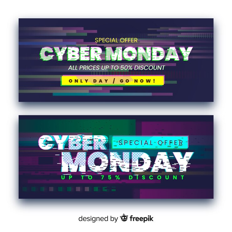 Vector gratuito conjunto de banners de glitch cyber lunes