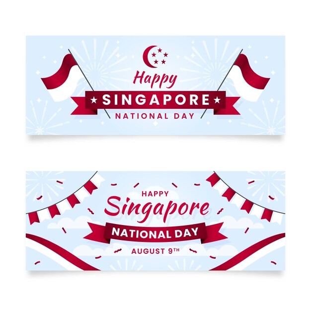 Conjunto de banners de gradiente del día nacional de singapur