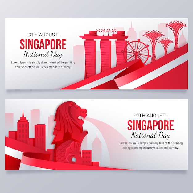 Vector gratuito conjunto de banners de gradiente del día nacional de singapur