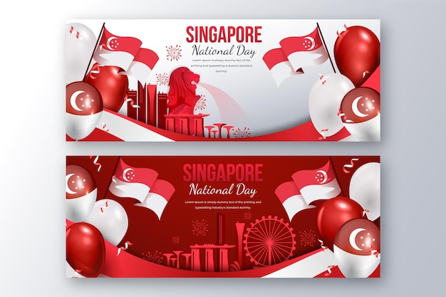 Conjunto de banners de gradiente del día nacional de singapur