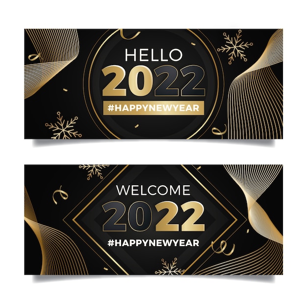 Conjunto de banners gradiente feliz año nuevo 2022