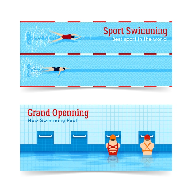 Vector gratuito conjunto de banners de gran apertura de natación deportiva