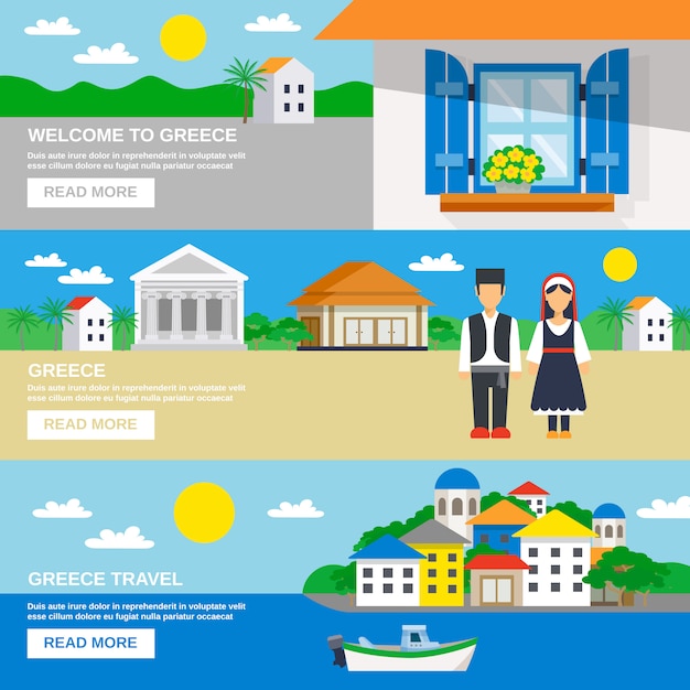 Vector gratuito conjunto de banners de grecia