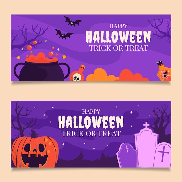 Vector gratuito conjunto de banners de halloween horizontales dibujados a mano