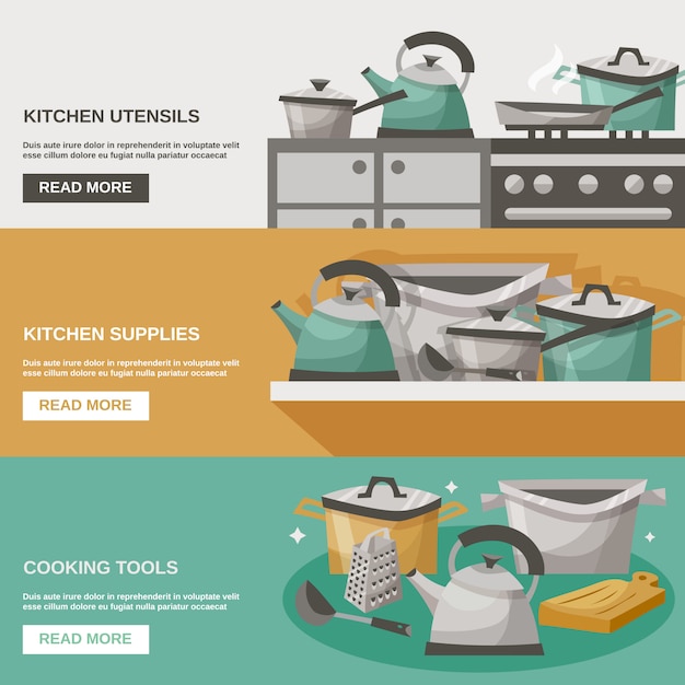 Vector gratuito conjunto de banners de herramientas de cocina