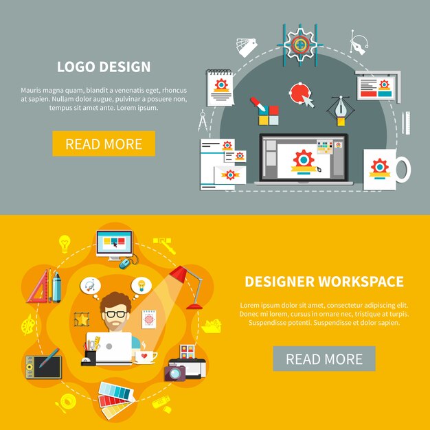 Conjunto de banners de herramientas de diseño