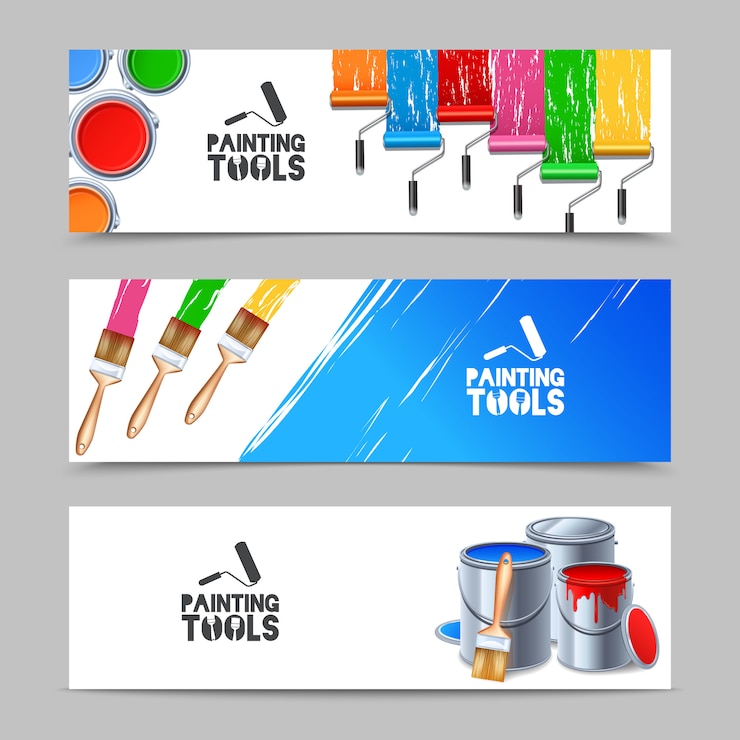 Vector gratuito conjunto de banners de herramientas de pintura