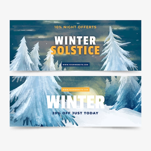 Conjunto de banners horizontales de acuarela solsticio de invierno