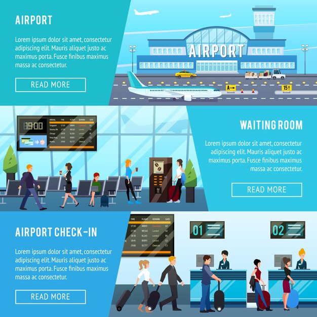 Conjunto de Banners horizontales de aeropuerto