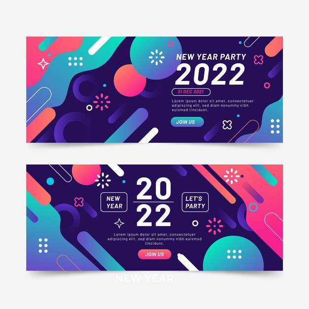 Conjunto de banners horizontales de año nuevo degradado
