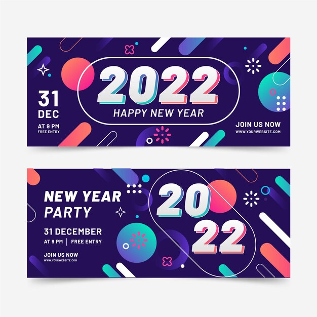 Conjunto de banners horizontales de año nuevo degradado