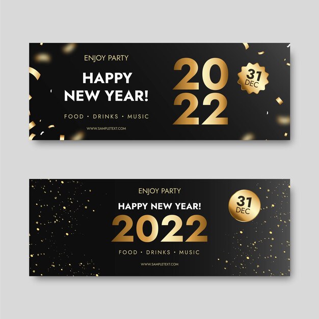 Conjunto de banners horizontales de año nuevo degradado