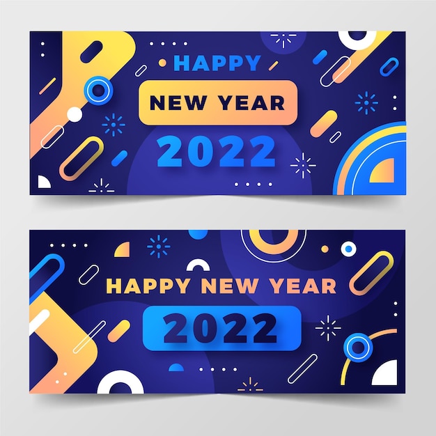 Conjunto de banners horizontales de año nuevo degradado