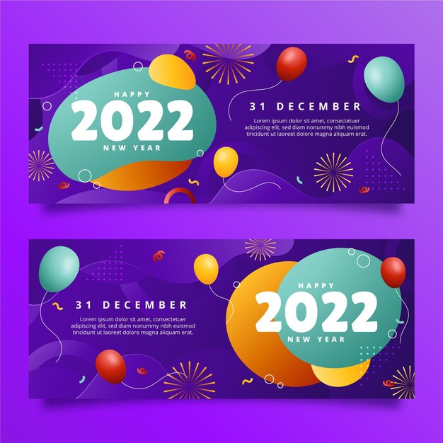 Conjunto de banners horizontales de año nuevo degradado