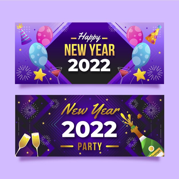 Conjunto de banners horizontales de año nuevo degradado