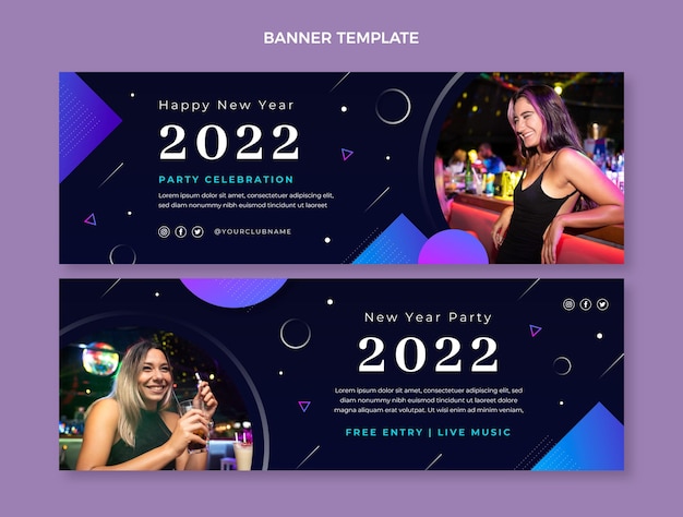 Vector gratuito conjunto de banners horizontales de año nuevo degradado