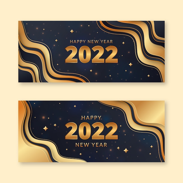 Conjunto de banners horizontales de año nuevo degradado