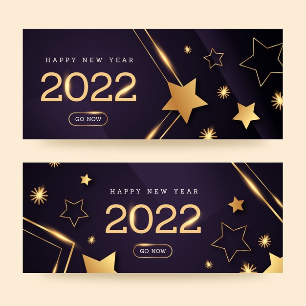 Conjunto de banners horizontales de año nuevo degradado