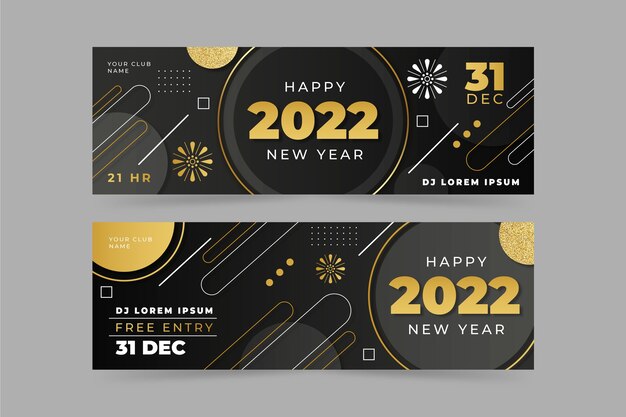 Conjunto de banners horizontales de año nuevo degradado