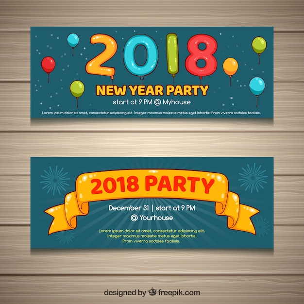 Conjunto de banners horizontales de año nuevo con globos