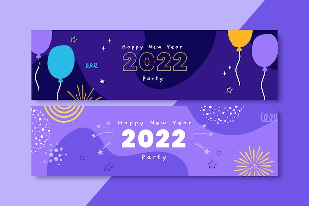 Vector gratuito conjunto de banners horizontales de año nuevo plano dibujado a mano