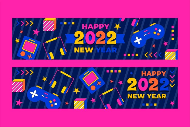 Vector gratuito conjunto de banners horizontales de año nuevo plano dibujado a mano