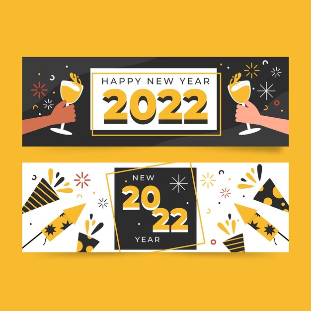 Conjunto de banners horizontales de año nuevo plano