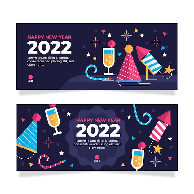 Vector gratuito conjunto de banners horizontales de año nuevo plano