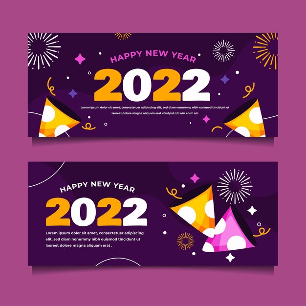 Conjunto de banners horizontales de año nuevo plano