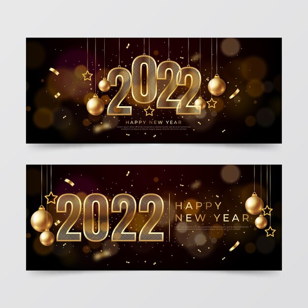 Conjunto de banners horizontales de año nuevo realista