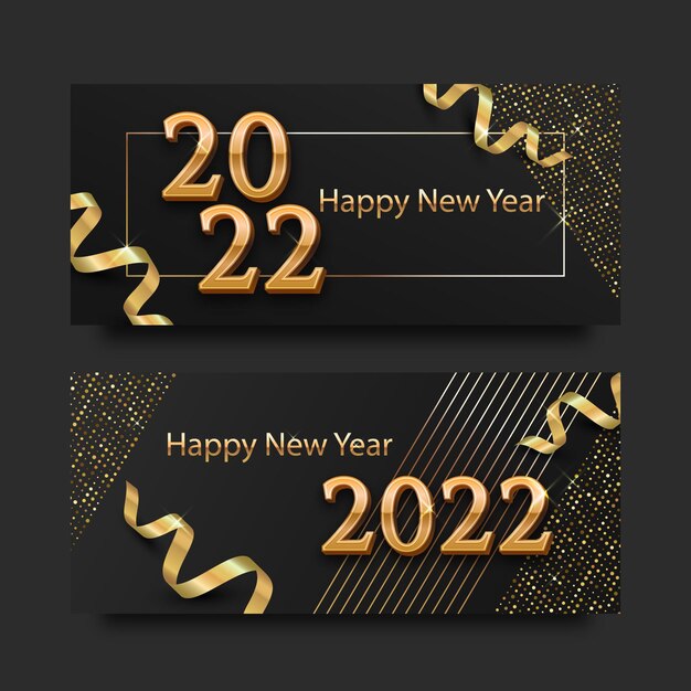 Conjunto de banners horizontales de año nuevo realista