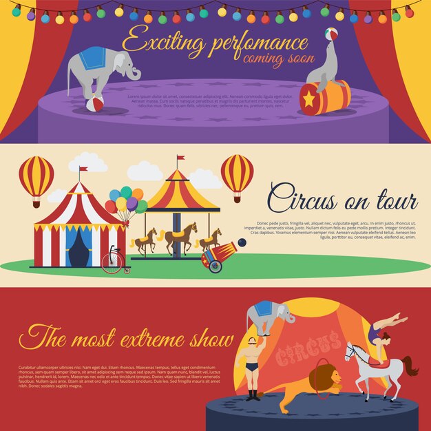 Conjunto de Banners horizontales de anuncios de circo
