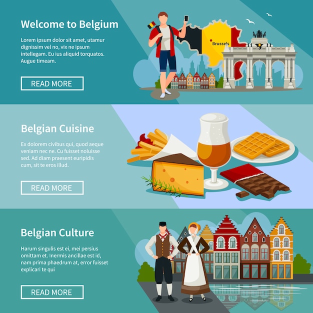 Vector gratuito conjunto de banners horizontales de bélgica estilo plano