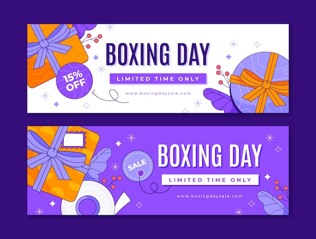 Vector gratuito conjunto de banners horizontales de boxing day dibujados a mano