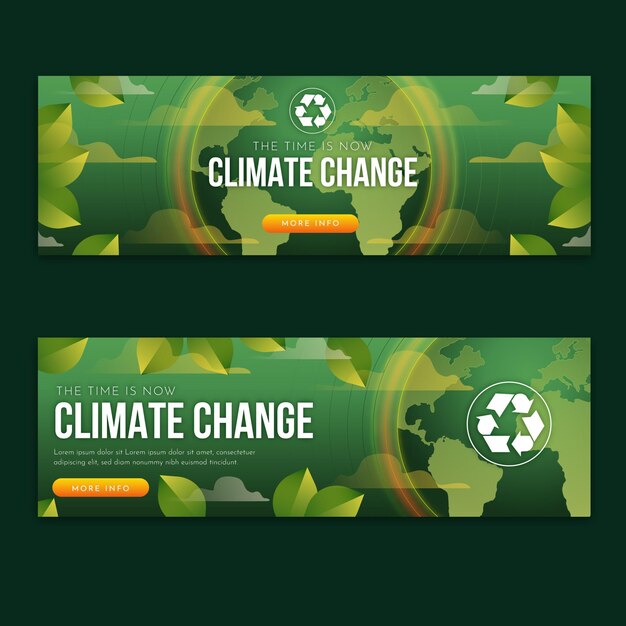 Conjunto de banners horizontales de cambio climático degradado