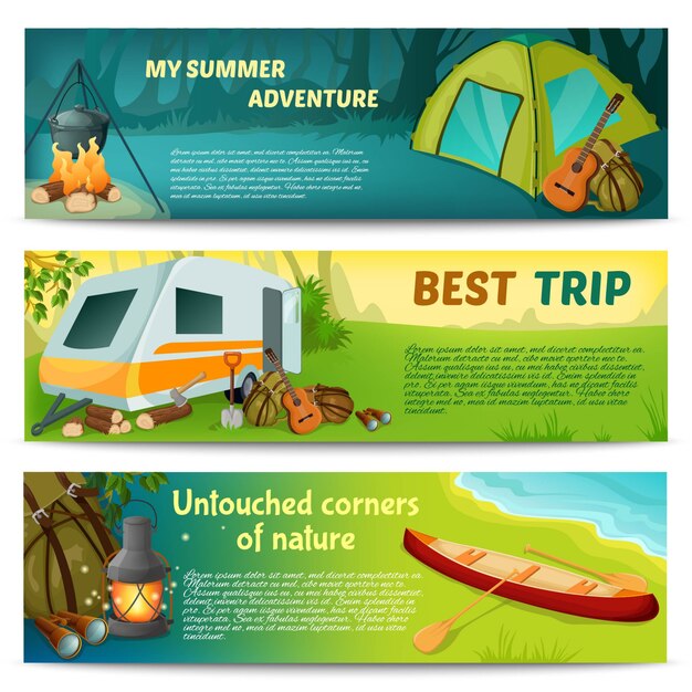 Conjunto de Banners horizontales de camping