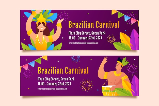 Vector gratuito conjunto de banners horizontales de carnaval brasileño degradado