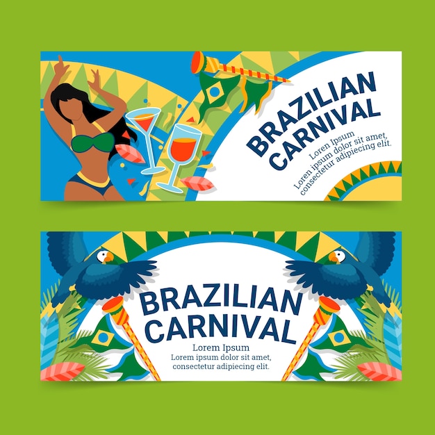 Vector gratuito conjunto de banners horizontales de carnaval brasileño plano