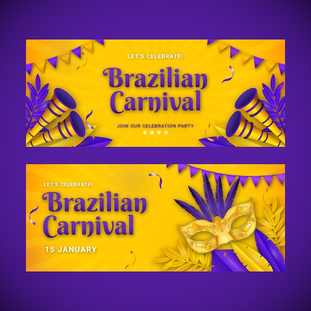 Vector gratuito conjunto de banners horizontales de carnaval degradado