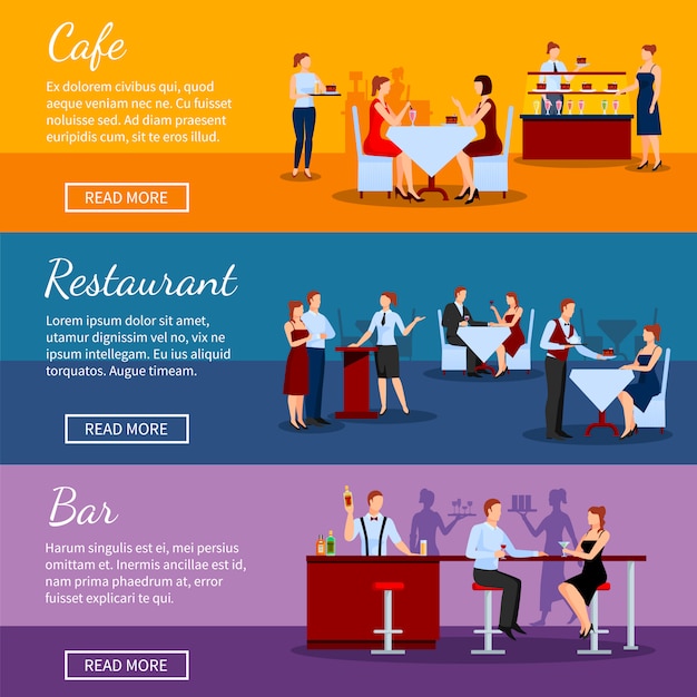 Vector gratuito conjunto de banners horizontales de catering.