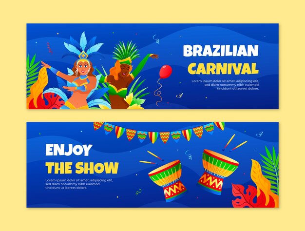 Vector gratuito conjunto de banners horizontales de celebración de carnaval brasileño degradado