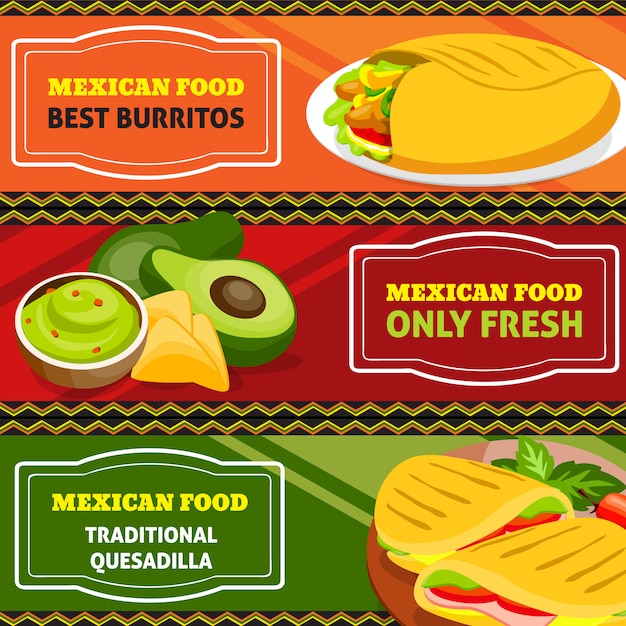 Conjunto de Banners horizontales de comida mexicana